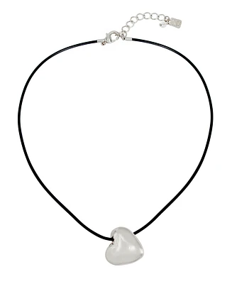 Robert Lee Morris Soho Silver Puffy Heart Leather Necklace