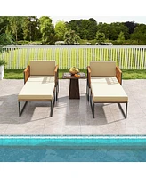 Skonyon Patio Acacia Wood Armchair with Long Ottoman and Seat Back Cushions