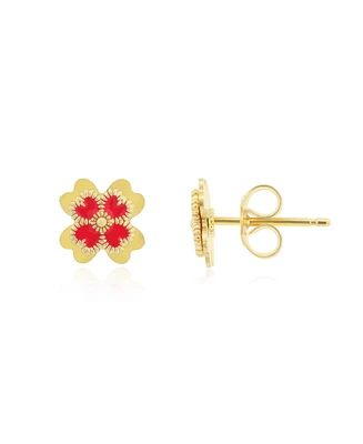 The Lovery Enamel Four Leaf Clover Stud Earrings 14K Gold