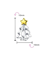 Bling Jewelry Festive Shining Star Decorated Holiday Christmas Tree Charm Bead Two Tone 14K Plated Oxidized Sterling Silver For Charm Bracelet For Wom