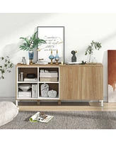Skonyon 63 Inches Buffet Sideboard with 4 Compartments and Push-to-Open Cabinet-Natural
