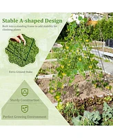 Skonyon 2 Pieces Foldable A-Frame Trellis Plant Supports with Twist Ties-Green