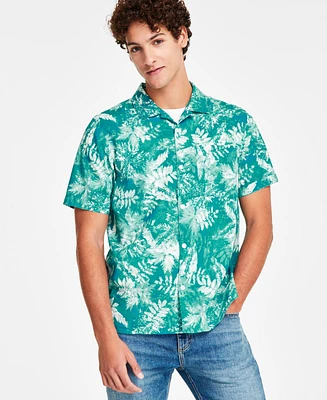 Sun + Stone Men's Tag Regular-Fit Botanical-Print Button-Down Linen Blend Camp Shirt, Created for Macy's