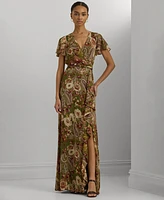 Lauren Ralph Women's Belted Floral Gown