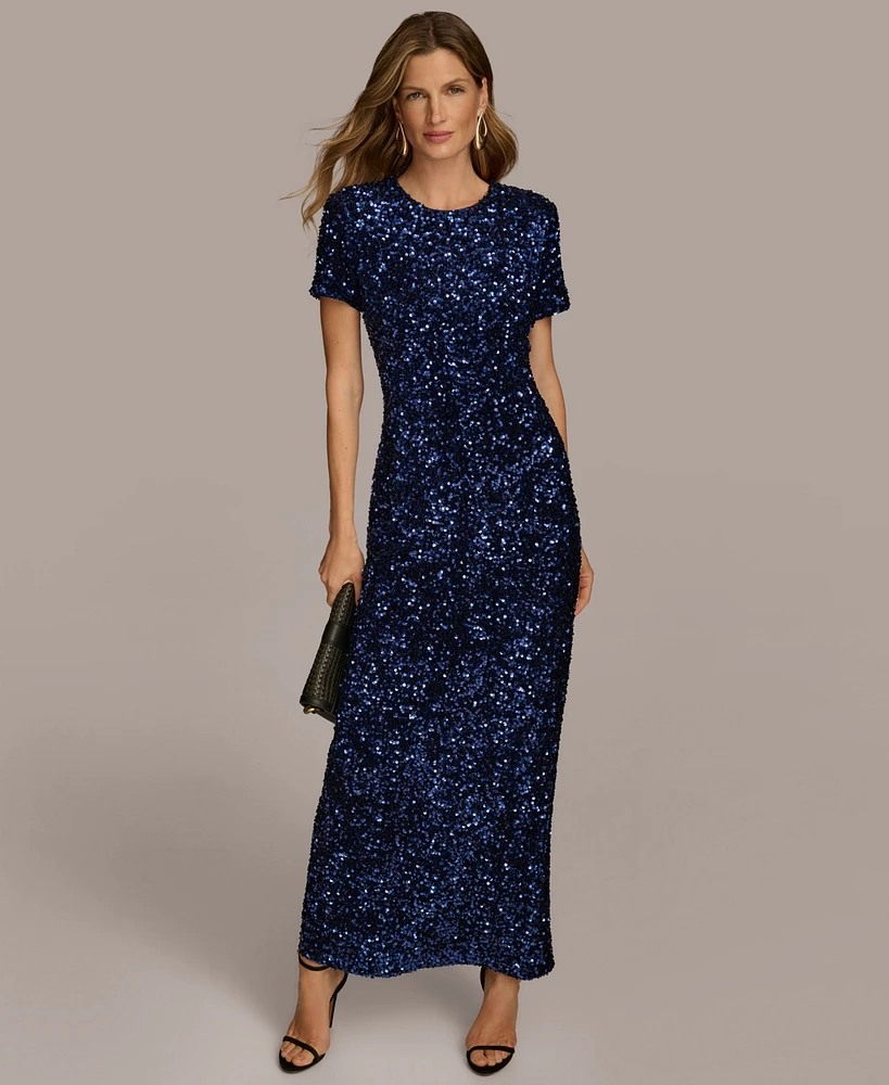 Donna Karan New York Women's Sequin Short-Sleeve Gown