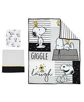 Lambs & Ivy Classic Snoopy White/Black/Gray 3-Piece Baby Crib Bedding Set