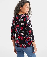 Style & Co Women's Pima Cotton Printed 3/4-Sleeve Top, Created for Macy's