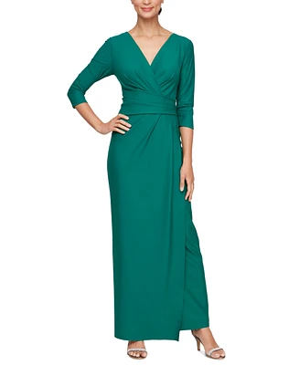 Alex Evenings Women's Surplice-Neck 3/4-Sleeve Gown