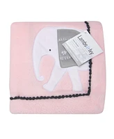 Lambs & Ivy Happy Jungle Pink Elephant Fleece Baby Blanket w/ Pom Pom Trim