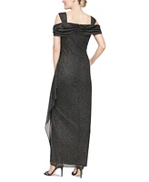 Alex Evenings Cold-Shoulder Draped Metallic Gown Regular & Petite Sizes