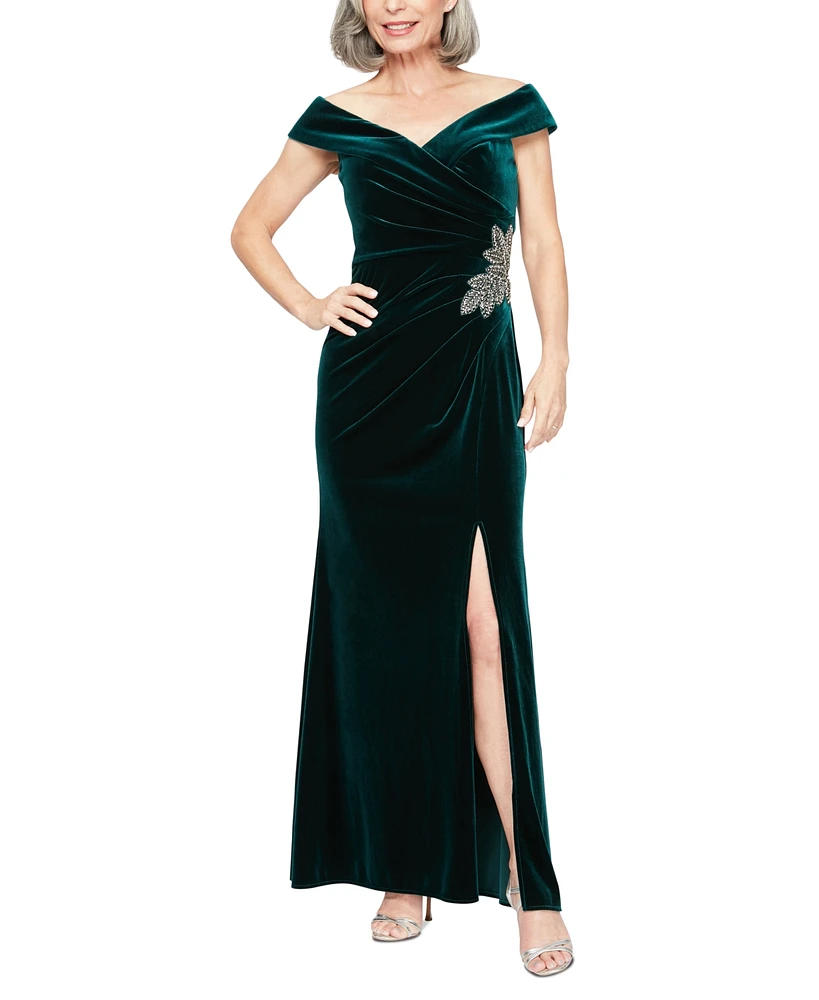 Alex Evenings Women's Velvet Off-The-Shoulder Evening Gown