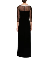 Alex Evenings Petite Velvet Illusion Embellished Gown