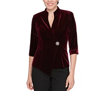 Alex Evenings Women's Asymmetric 3/4-Sleeve Velvet Blouse