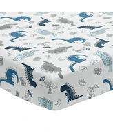 Lambs & Ivy Baby Dino Blue/White Dinosaur Nursery 6-Piece Crib Bedding Set