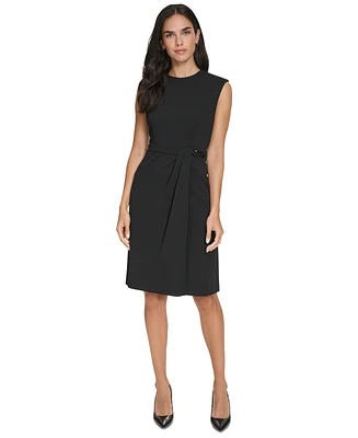 Calvin Klein Petite Chain-Trim Side-Pleated Dress