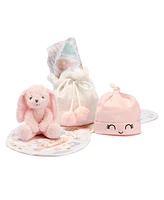 Lambs & Ivy 5 Piece Pink/White Bunny Infant/Newborn Baby Gift Set w/ Swaddle