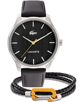 Lacoste Men's Gift Set Black Leather Strap Watch 42mm