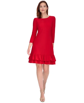 Tommy Hilfiger Women's 3/4-Sleeve Ruffled-Hem Jersey Dress