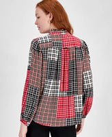 Nautica Jeans Women's Crescent Plaid Tie-Front Blouse