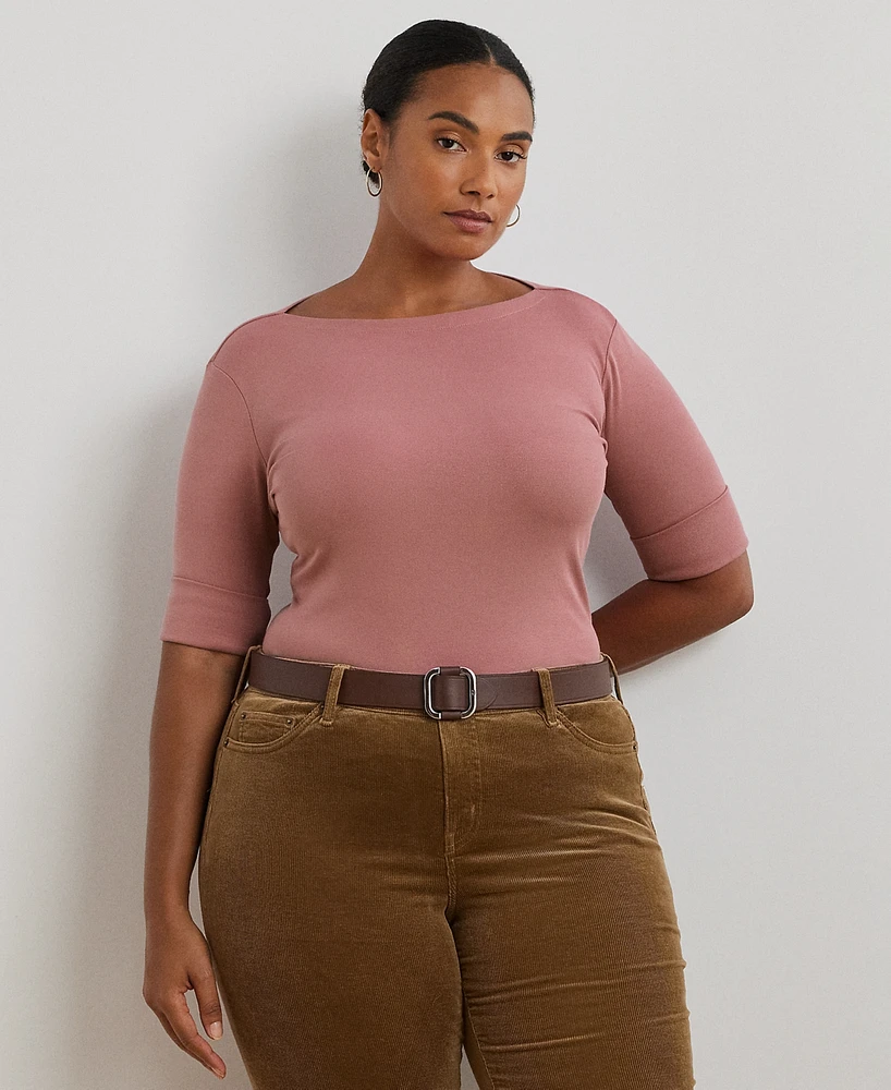 Lauren Ralph Plus Stretch Cotton Boatneck Top