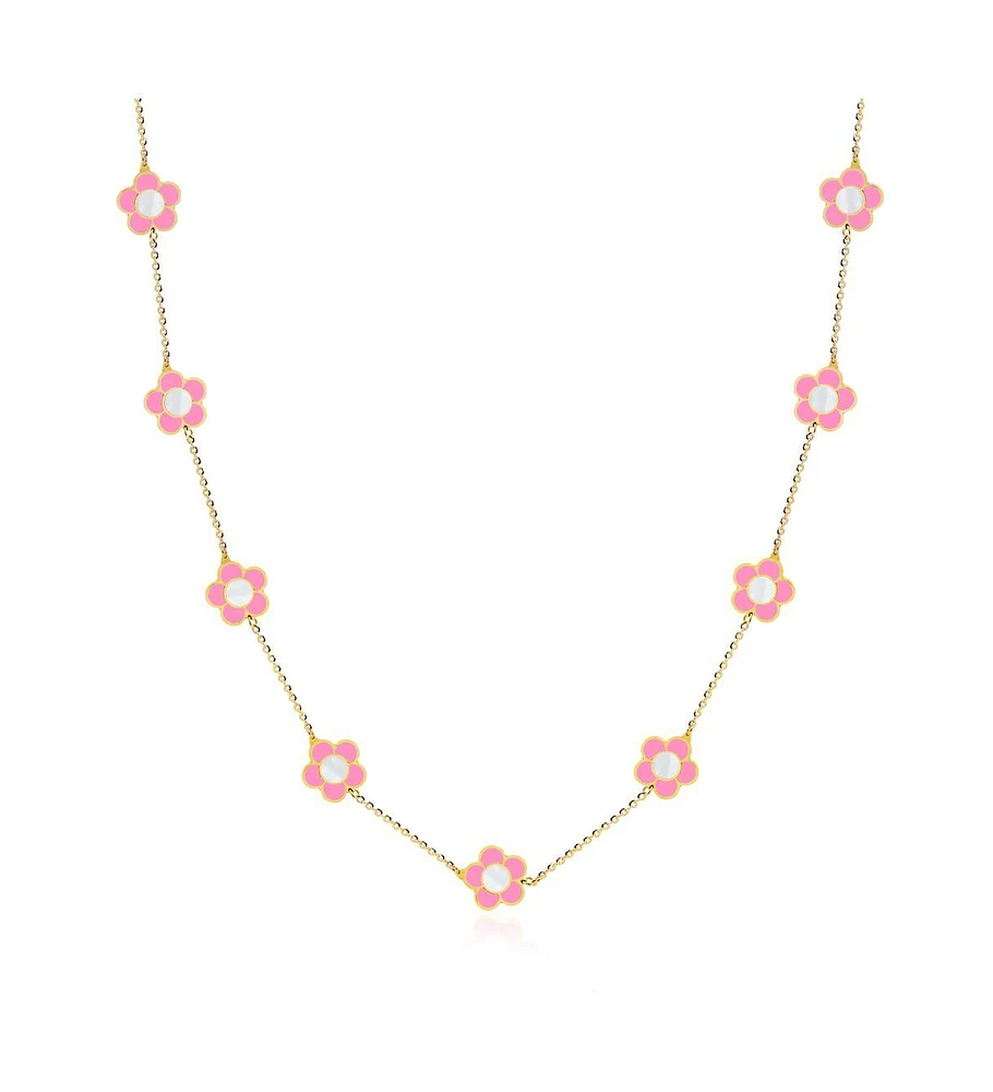 The Lovery Bubblegum Pink Daisy Necklace 14K Gold