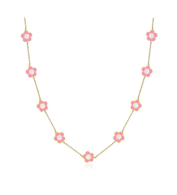 The Lovery Bubblegum Pink Daisy Necklace 14K Gold