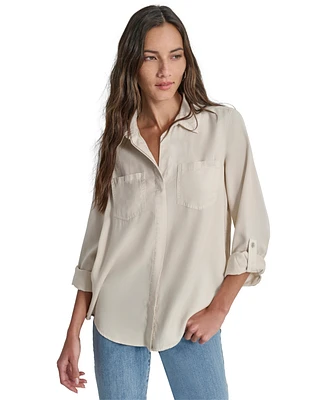 Dkny Jeans Women's Roll-Tab-Sleeve Button-Front Shirt