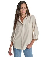 Dkny Jeans Women's Roll-Tab-Sleeve Button-Front Shirt