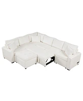 Simplie Fun 112" Sectional Pull-out Sofa with Storage Ottoman