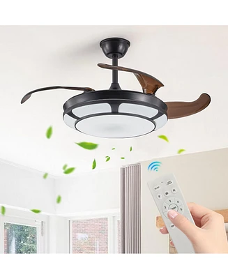 Simplie Fun Modern Minimalist Retractable Ceiling Fan with Led Light