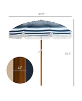 7' Patio Umbrella with Tilt, Vent, Ruffles, and Blue Stripe