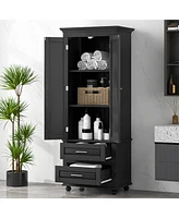 Tall Storage Cabinet with Two Drawers for Bathroom/Office, Black