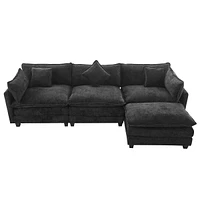 Streamdale Furniture Black Chenille L-Shape Sofa with Ottoman and Pillows