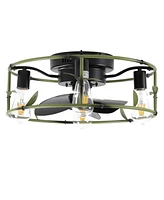 Green Caged Ceiling Fan with Light & Remote