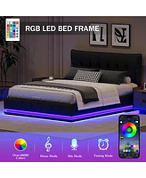 Streamdale Furniture Hydraulic Storage Bed with Rgb Led Lights, Black