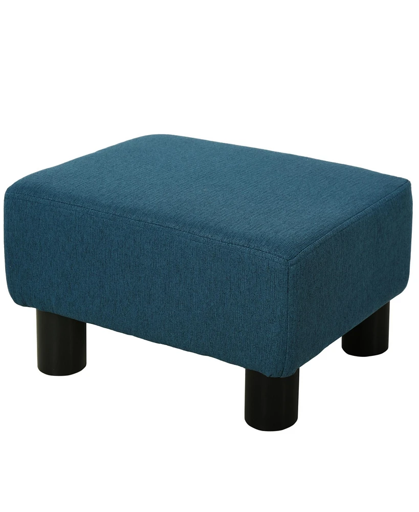 Simplie Fun Blue Linen Ottoman Footrest with Plastic Legs