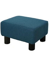 Streamdale Furniture Blue Linen Ottoman Footrest with Plastic Legs