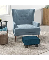 Simplie Fun Blue Linen Ottoman Footrest with Plastic Legs