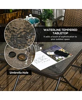 5-Piece Foldable Wicker Patio Dining Set with Umbrella Hole