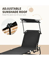 Foldable Pool Lounge Chairs with Canopy and Side Pockets