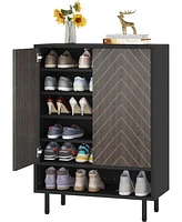 Tribesigns Shoe Cabinet with Doors, 6-Tier Modern Shoe Storage Cabinet with Adjustable Shelves, Wooden Free Standing Shoe Storage for Entryway, Hallwa