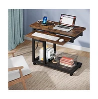 Tribesigns Small Portable Desk with Power Outlet, Height Adjustable Sofa Couch Bedside Laptop Table Wheels, Mobile Standing Rolling Computer