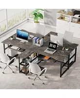 Tribesigns 94.5 inch Two Person Desk with Keyboard Tray, Extra Long Home Office Storage Shelves and Hooks, Double Computer Workstation