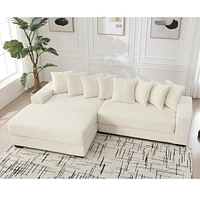 Simplie Fun Oversized L-Shaped Modular Couch with Armrests, Throw Pillows, Beige