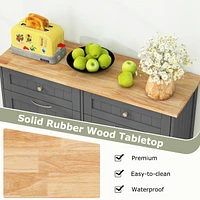 Costway Wooden Kitchen Trash Cabinet Tilt Out Bin Holder with Drawer & Storage Shelf
