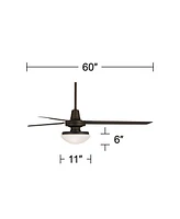 Casa Vieja 60" Turbina Dc Modern Outdoor 3 Blade Ceiling Fan with Led Light Remote Control Oil Rubbed Bronze Opal Glass Damp Rated for Patio Exterior