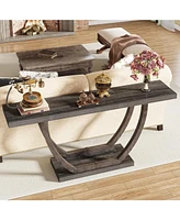 Tribesigns 63-Inch Skinny Console Table with Geometric Base 2-Tier Farmhouse Sofa Narrow Long, Thickened Behind Couch Shelves for Liv