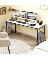 Costway 60" Modern Computer Desk with Charging Station with Storage Bag & Headphone Hook