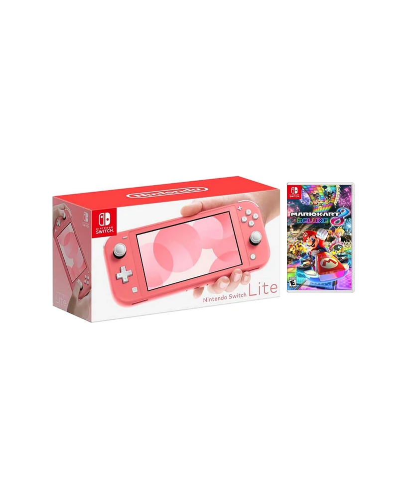 Nintendo Switch Lite Coral Bundle With Mario Kart 8 Deluxe Game