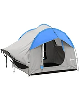 Outsunny Car Camping Tent with 3 Doors, 2000mm Waterproof, Gray and Blue